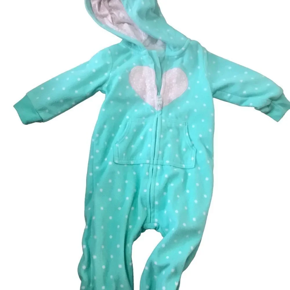 Carters 9 Month Green and White Polkadot Bodysuit